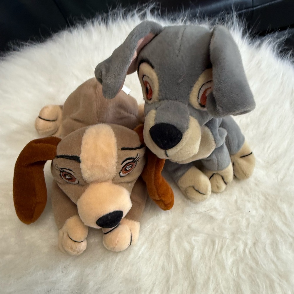 VINTAGE DISNEY LADY & THE TRAMP BEAN BAG PLUSH SET EUC